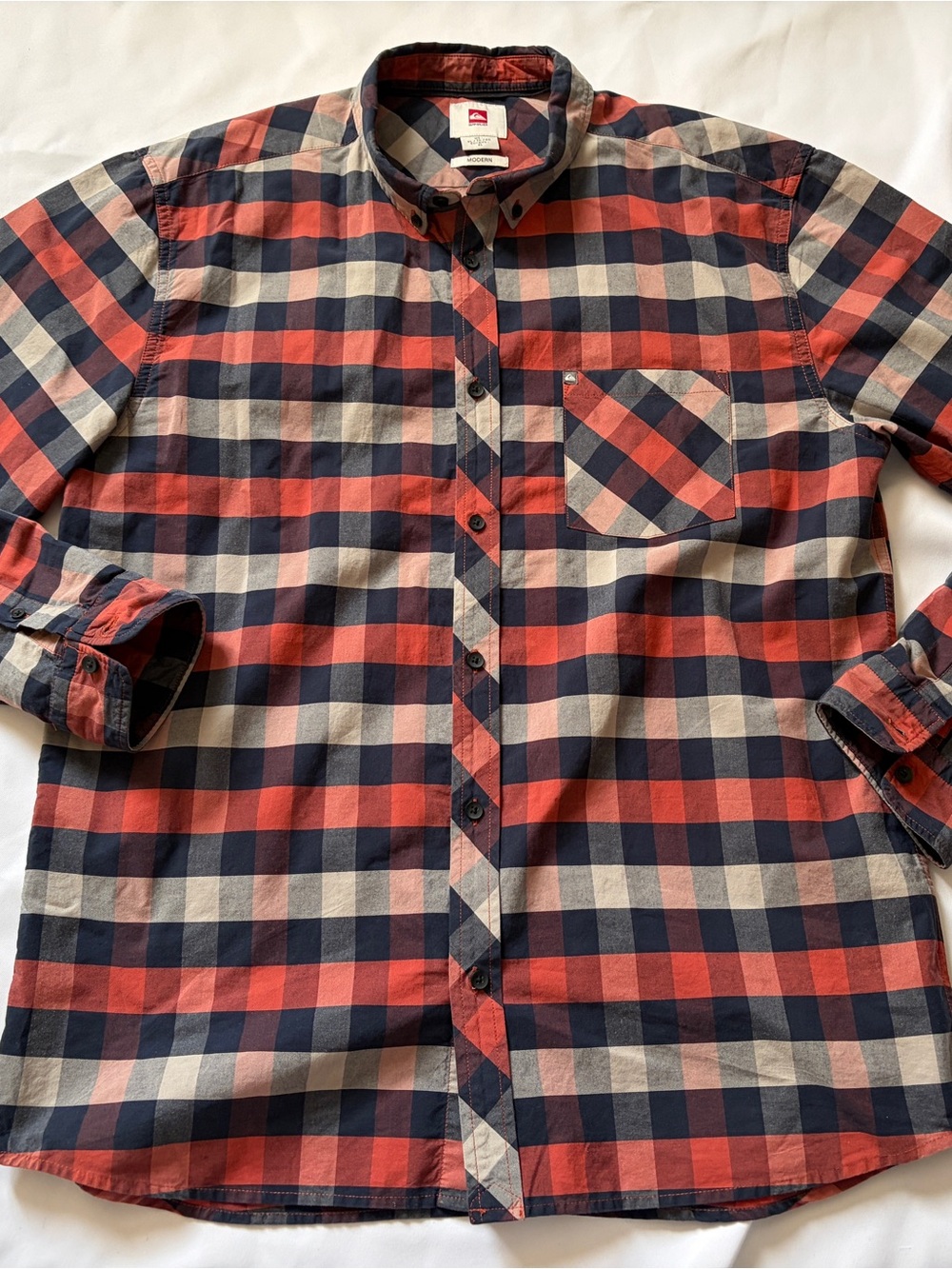 Quiksilver Men's Plaid Button-Down Shirt - Red, Navy & Cream